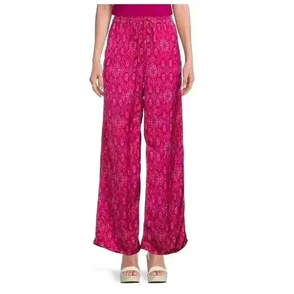 $175‎ Lauren Ralph Lauren Women's Wide Leg Pants LARGE Fuchsia Floral Charmeuse